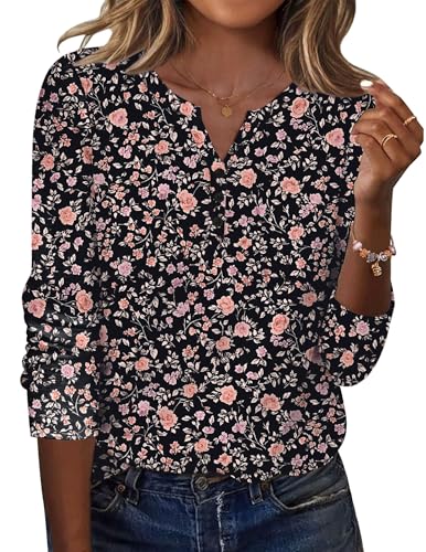 Zeagoo Long Sleeve Shirts for Women Casual V Neck Fall Tops Dressy Summer Work Blouses Clothes