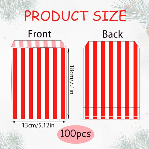 POPOYU 100Pcs Small Stripy Paper Bags Red,Treat Bags Small for Kids,Sweet Bag,5x7'' Candy Stripe Paper Bag for Kids Halloween Christmas Easter Wedding Party Treat Buffet Confectionery Stall - Image 2