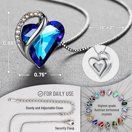 Image of Leafael Gift Necklaces for Women, Infinity Love Birthstone Heart Crystal Pendant, Birthday Anniversary Jewelry for Wife, Mom, and Her, Silver Plated, 18 inch + 2 inch Adjustable Chain