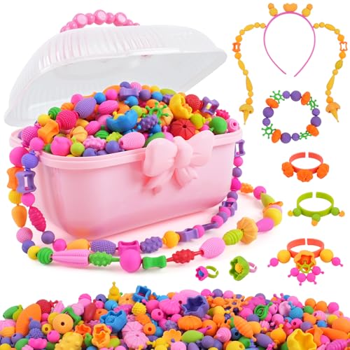 TGJH Pop Beads Toys for Kids Ages 3-7 - Birthday Gift for 3 4 5 6 7 Year Old Girls 480 Pcs Jewelry Making DIY Kit Snap Necklace Bracelet Craft Set Creative Arts and Crafts Bead