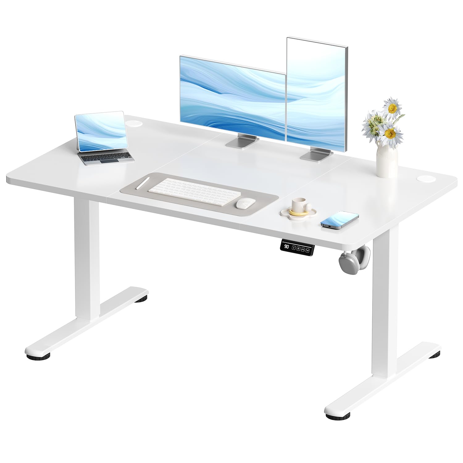 Devoko Elektrisch Höhenverstellbarer Schreibtisch 130 x 60cm, Stabiler Schreibtisch Höhenverstellbar Tisch, Steh-Sitz Bürotisch, Computertisch mit Memory-Funktion, Stehpult, Standing Desk, Weiß