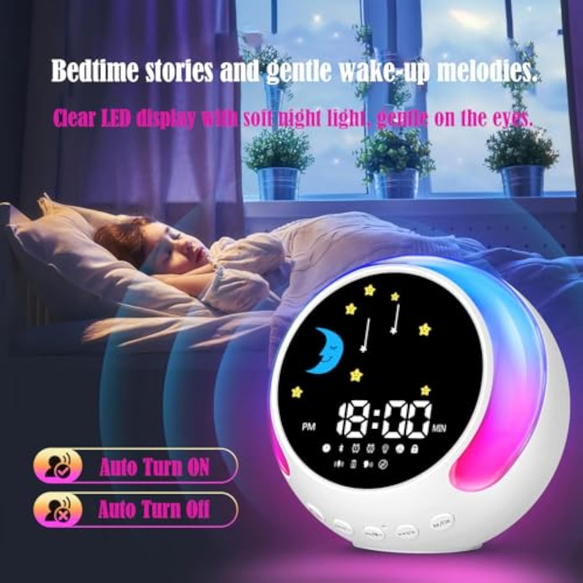 Digital Alarm Clock with Night Lights and Adjustable Brightness