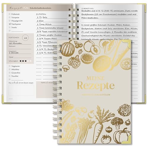 BIROYAL Rezeptbuch zum Selberschreiben A5 Spiralbindung Kochbuch Selbst Schreiben Rezeptbuch für 100 Lieblingsrezepte Kochbuch zum Selberschreiben Recipe Book Schreiben Rezepte Buch zum Ausfüllen