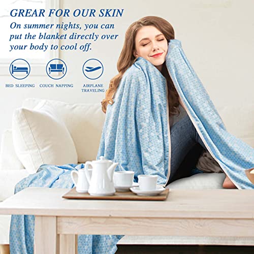 Inhand Cooling Blanket For Hot Sleepers Sleeping Night Sweats, Cooling Throw Blanket Throw Size(51''X67'') Arc-Chill Q-Max >0.45 Cool Fiber, 100% Cotton Summer Blanket Ultra Cold Breathable, Blue #TOP4