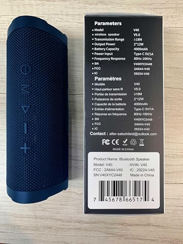 Image of Vanzon Bluetooth Speakers V40 Portable Wireless Speaker V5.0 with 24W Loud Stereo Sound, TWS, 24H Playtime & IPX7 Waterproof, Suitable for Travel, Home&Outdoors - Blue (HIJ)