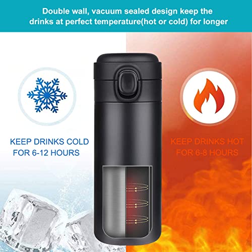 Image of YINJAM Insulated Travel Water Bottle Metal Coffee Cup Mug Stainless Steel Reusable Flask Tumbler for Men Women Gym Hiking Sports (Black, 15 Oz)