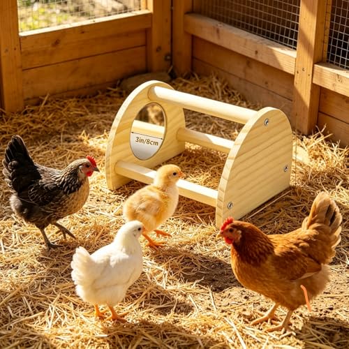 Image of Pine Chicken Perch with Mirror, Strong Chick Jungle Gym Roosting Bar, Chicken Toys for Coop and Brooder, Training Perch Toys for Large Bird, Parrot, Macaw, Hens (Small)