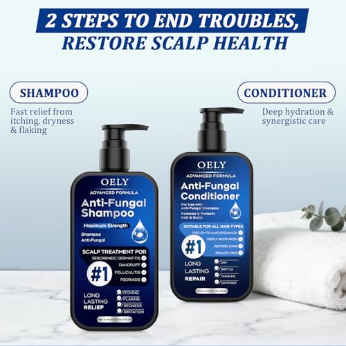 Image of Anti-dandruff Shampoo & Conditioner Set: For Folliculitis, Scalp Psoriasis & Seborrheic Dermatitis, Relieves Redness, Itching, Flaking & Dryness, Strengthens, Repairs & Boosts Shine - 20.28 fl.oz | Antifungal Set Seborrheic Dermatitis, Relieves Redness, Itch, Flaking & Dryness, Strengthens & Repairs Shine - 20.28 fl oz