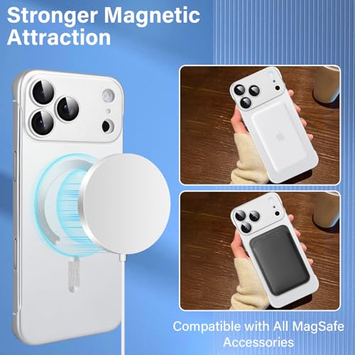 Omio Magnetic Slim Case for iPhone 17 Pro Compatible with MagSafe, Matte PC Ultra-Thin Bumper Frameless Borderless Minimalist Design with Camera Lens Protector for Men Women, Silver by Omio - Used condition - Image 4