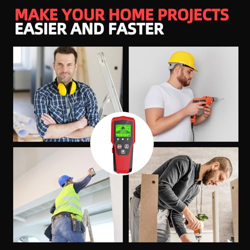 Stud Finder Wall Scanner,6 in 1 Upgraded Smart Stud Locator Tool with Magnetic Sensor and LCD Display and Audio Alarm for The Center and Edge of Wood, AC Wire,Metal,Joists,Pipes. Gifts for Men(red)