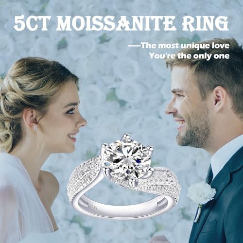 3-5CT Moissanite Ring for Women - 925 Sterling Silver Moissanite Engagement Ring Jewelry Moissan Promise Ring 3-5 Carat Wedding Ring Anniversary Birthday Valentine Gift3