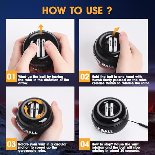 Wrist Trainer Ball Auto-Start Gyroscopic Forearm Exerciser Gyro Ball for Strengthen Arms, Fingers, Bones and Muscles