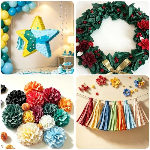 Image of BEISHIDA Pink Blue Crepe Paper Roll, 4 Rolls Crepe Paper Sheet for Craft
