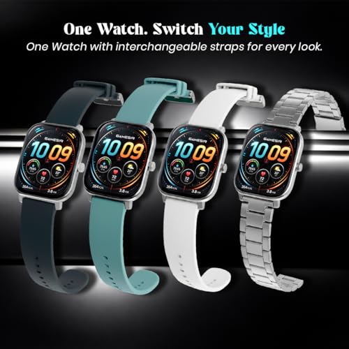 Image of GameSir H9 Silver Dial Smartwatch Combo, 4 Straps, 2.01'' HD Display, Bluetooth Calling, IP67, Crown Control, Fitness Tracker with Heart Rate & SPO₂, 100+ Sports Modes for Men & Women (Silver Dial)