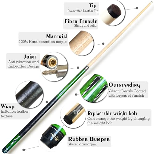 Taco de billar Tai ba, 58 pulgadas, punta 13 mm, maple canadiense miniatura 2