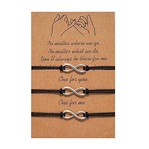 Binami 3-Piece Matching Promise Bracelets Set - Black Wax Rope Adjustable Bracelets For Best Friends, Couples