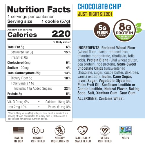 Image of Lenny & Larry's Protein Cookie, Chocolate Chip - High Protein Snacks with 8g Plant Protein, 5g Fiber, Soft-Baked, Vegan, Non-GMO | 2oz, Pack of 12