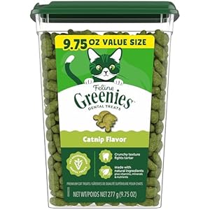 GREENIES Feline Cat Treats Natural Dental Care, Catnip Flavour, 9.75oz. Tub