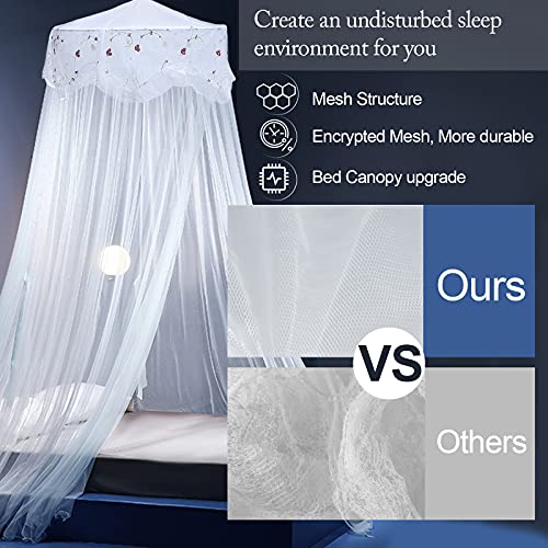Jeteventy Bed Canopy, Princess Bed Curtain Net For Single To King Size,Bedroom Decoration Of Round Lace Dome With Stainless Steel Hook ,Quick Easy Installation (White) #TOP3