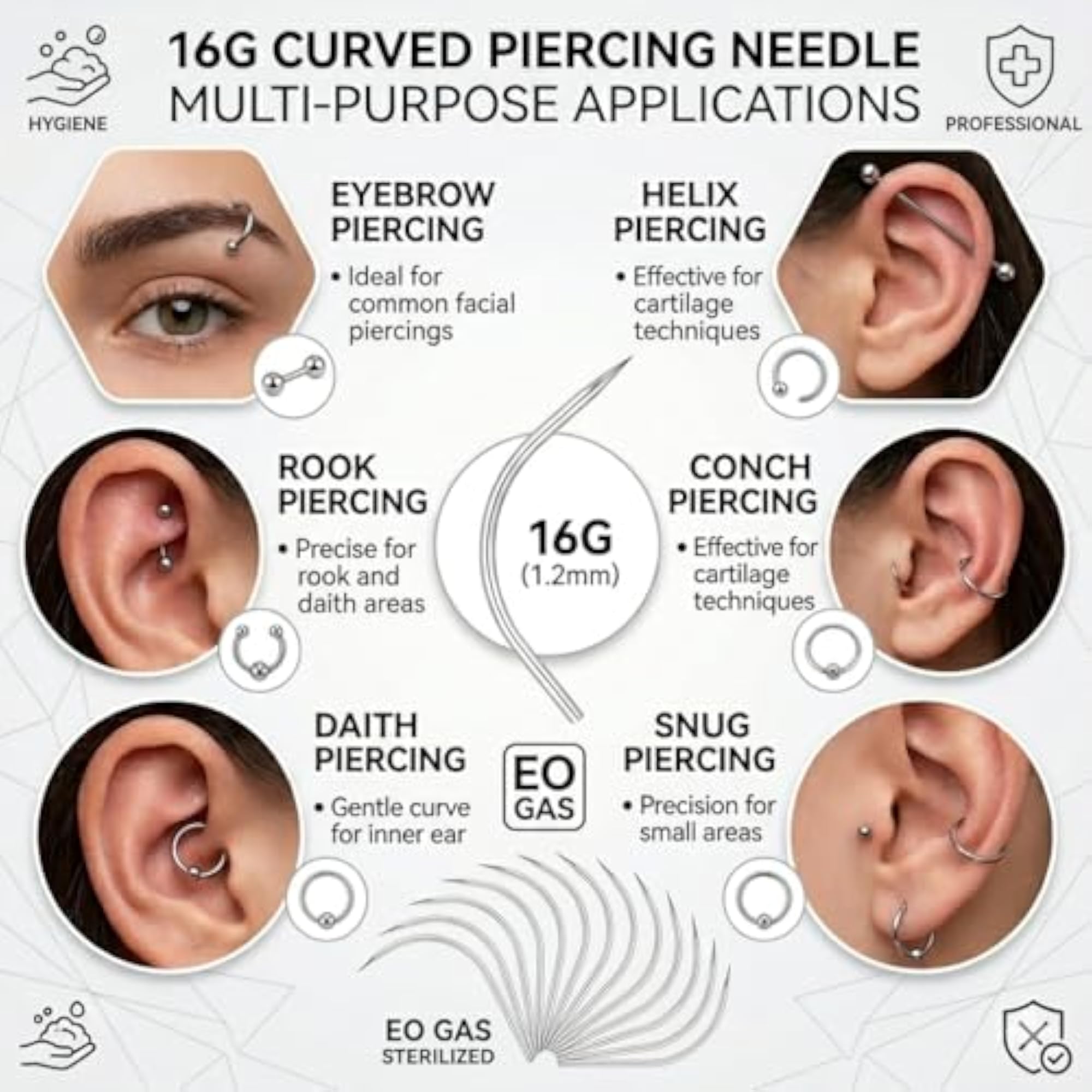Mixed Body Piercing Needles, Disposable Sterile Stainless Steel