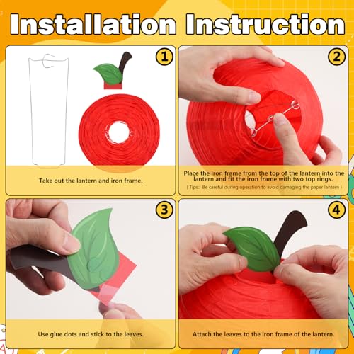 Image of 12Pcs Classroom Decor Red Apple Paper Lanterns Pencil Hanging Lanterns Back to School Decorations Hanging for First Day of School Party Decoration (6PCS Apples+6PCS Pencils)