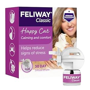 FELIWAY Classic 30 Day Cat Calming Plug In Pheromone Diffuser Starter Kit, 48ml – Helps Solve Common Signs of Stress in Cats & Kittens, Veterinary Recommended, Clinically Proven