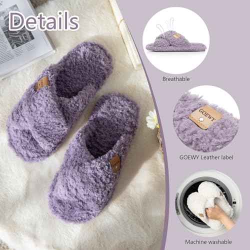 Image of GOEWY Fuzzy Open Toe Slippers for Women Cozy Memory Foam House Shoes Indoor | Cute Cross Band,Soft Faux Fur,Anti-slip Sole Outdoor,Machine-washable,Lightweight,Slip on Gifts for Women,Mom and Bridesmaid