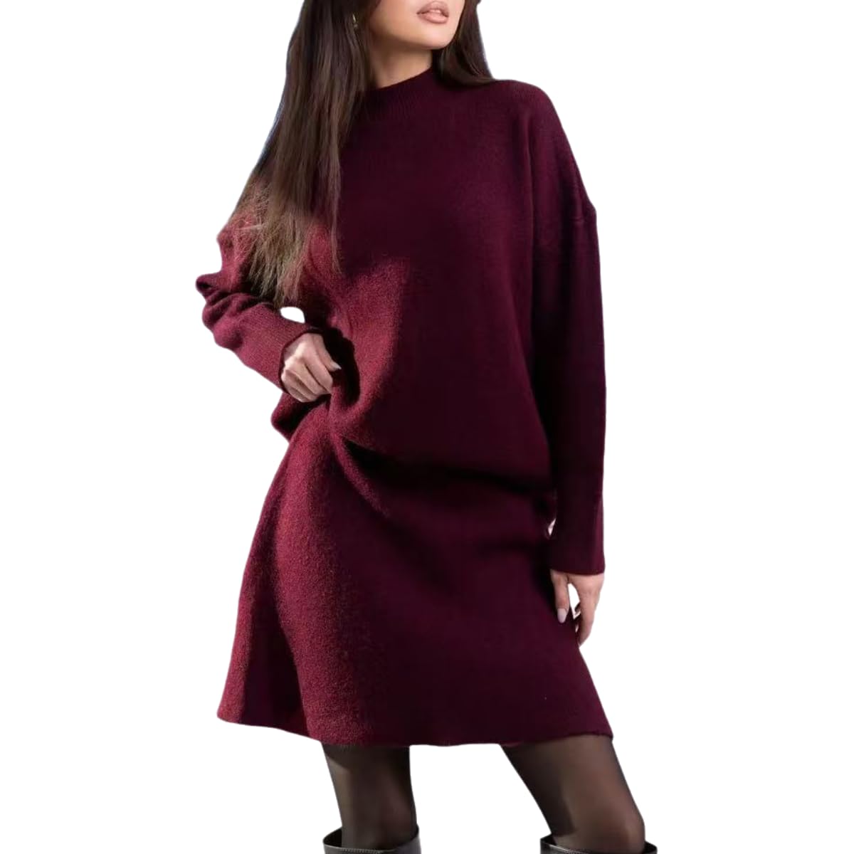 Womens Knit Mock Neck Sweater Skirts Set Fall Winter Fashion Slouchy Long Sleeve Cozy Sweater Outfits