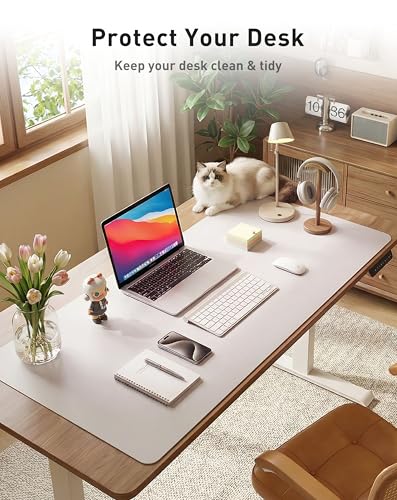 Image of Aothia Faux Leather Desk Mat - Large Mouse Pad, Non-Slip PU Leather Blotter, Waterproof Writing Surface for Office and Home (Pale Lavender White, 42 inch x 17 inch)