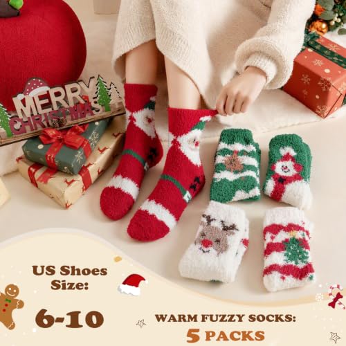 Trifabricy Fuzzy Socks, 5 Pairs Cute Chirstmas Fuzzy Socks for Women Gifts - image 2