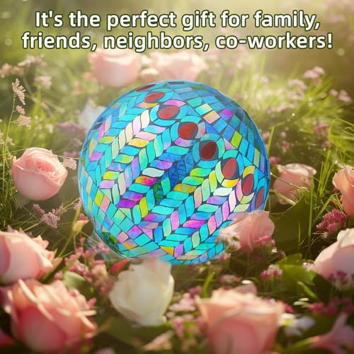 VOREEN Mosaic Gazing Ball, 10" Handmade Glass Reflective Garden Globe, Outdoor Yard Patio Lawn Decoration Sphere, Peacock Feather Design, Blue by VOREEN - Used condition - Image 8