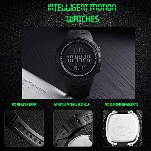 Image of FANMIS Mens Digital LED Sports Watch Military Multifunction 12H /24H Time Dual Time Alarm Countdown Back Light with Simple Design 164FT 50M Water Resistant Calendar Month Date Day Watch