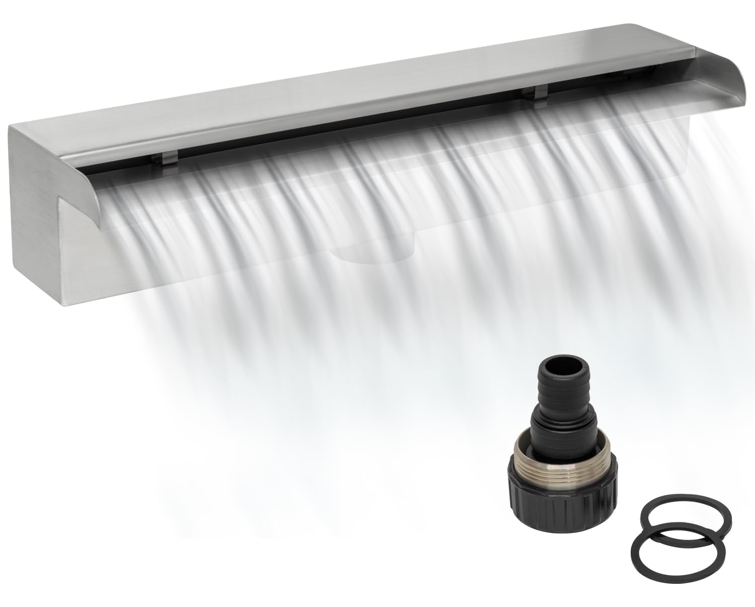Woodside Stainless Steel Waterfall Fountain, Pond/Pool Rectangular Cascade Water Feature, 45cm