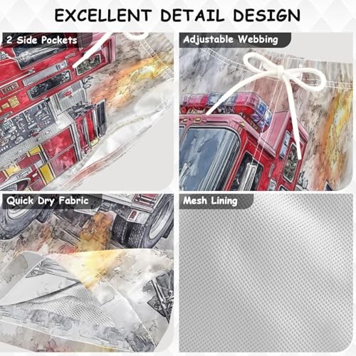Boys Beach Board Shorts Watercolor Fire Engine Swim Trunk Teen Swimwear 8-16Y Multicolor3