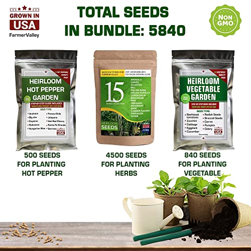 Healthy Garden Set Of Vegetable, Hot Pepper And Culinary Medicinal Herb Seeds - Heirloom Non-Gmo Usa Grown - Total 5840+ Most Needed Seeds For Planting Outdoor Indoor And Hydroponic #TOP1