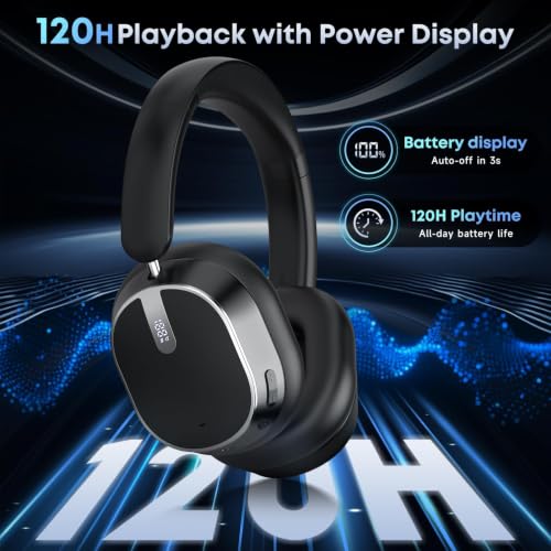 Image of Hybrid Active Noise Cancelling Bluetooth Headphones Wireless Headphones | Over Ear, 120H Playtime, Hi-Res Audio, Deep Bass, Memory Foam Ear Cups for Home Office Travel Foggy Black