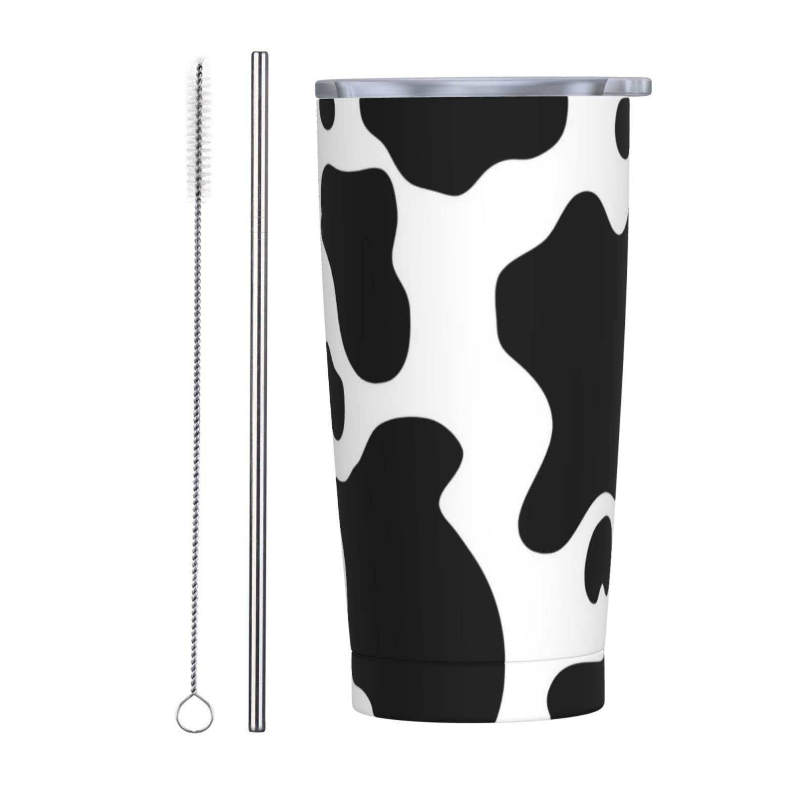 Gobelet isotherme en acier inoxydable avec paille tasse de voyage 591 ml motif vache