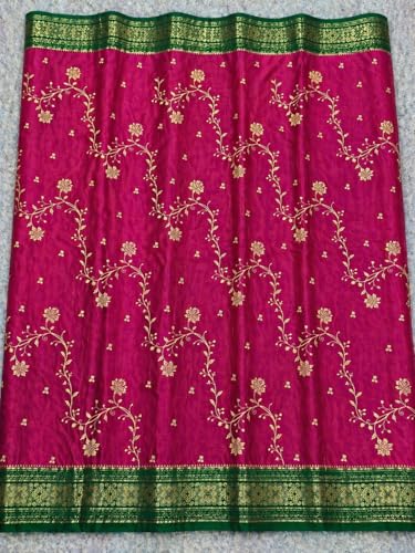 Image of Women's Glory Banarasi Satin Silk Saree with Rich Golden Zari Floral Embroidery | Kanjivaram Style | Traditional Wedding & Festive sadi with Contrast Border | Designer Party Sari Collection