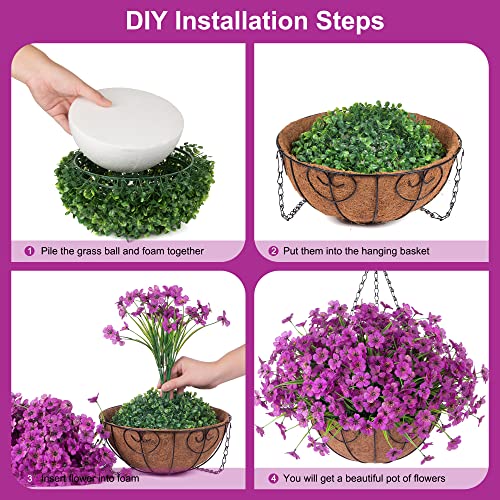 Ammyoo Artificial Hanging Flowers In Basket For Porch Lawn Garden Decor,12 Inch Coconut Lining Hanging Baskets With Artificial Daisy Flowers For The Decoration Of Outdoors And Indoors #TOP5