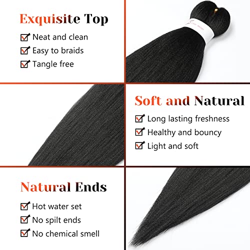ShowJarlly Pre-Stretched Braiding Hair 6Packs/Lot Natural Black Yaki Texture Hair Extensions Professional Soft Hair Extensions For Braiding Hot Water Setting Crochet Hair Braiding(30inch,1B#) - Image 3