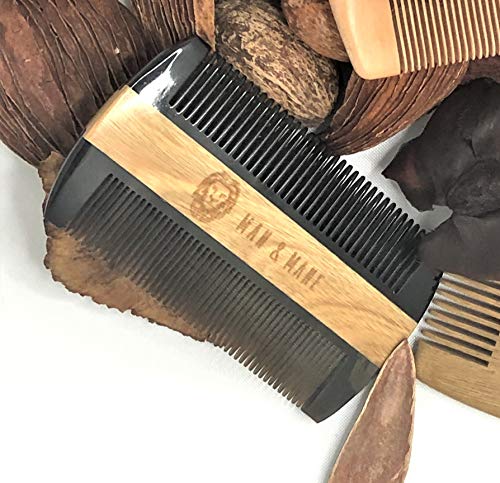 Premium Natural Ox Horn And Sandalwood Dual-Action Beard Comb With Brown Protective Case – The Perfect Beard & Mustache Grooming Companion & Gift For Men – By Man & Mane #TOP2