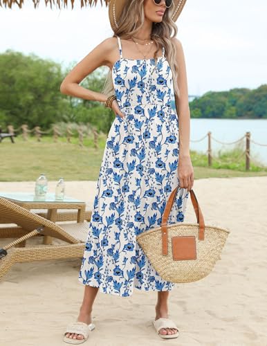 Zeagoo Women's Summer Casual Boho Sundress Spaghetti Strap Square Neck Flowy Midi Dresses A Line Beach Dress with Pockets4