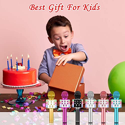 Milerong Karaoke Microphone for Kids Singing,5 in 1 Wireless Bluetooth Microphone with Led Lights Karaoke Machine Portable Mic Speaker Player Recorder for Home Party Birthday Black (Image - 4)