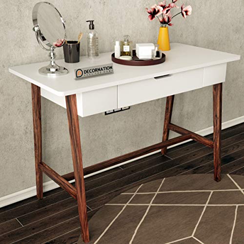 Image of DecorNation Zane Dressing Table, MDF Solid Wood Table with Storage Drawer for Home (White)