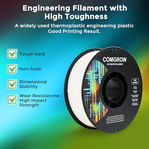 Image of Comgrow ABS 3D Printer Filament, 1.75mm, Heat Resistant, 1kg, White, 1.75mm Diameter, 1lb Weight, Acrylonitrile Butadiene Styrene Material