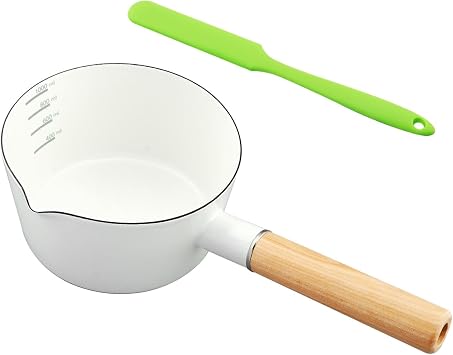 Enamel Milk Pan, 1L Milk Pot Butter Warmer Enamel Saucepan with Silicone Spatula & Pour Spout, Nonstick Enamels Milks Melting Pot for Induction Electric Gas StovesCOLORwhite