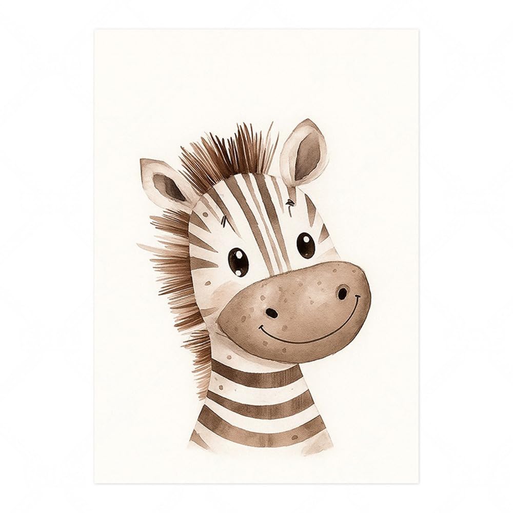 6 Laminas Animales Infantiles 21X30CM Cuadros Animales Niños Selva Elefante Jirafa León Zebra Poster Decorativos Habitacion Niños Lienzo Habitacion Bebe Cuadros Para Quarto Bebe Beige sin Marco