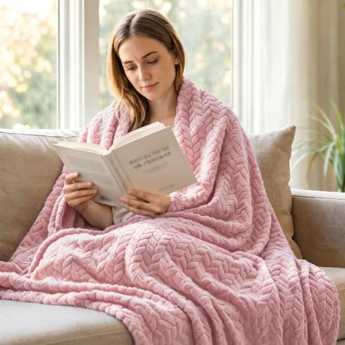 Image of Exclusivo Mezcla Fleece Blanket King Size for Bed, Pink Soft Plush Bed Blanket, Lightweight Flannel Throws for All Seasons, 90x104 Inches
