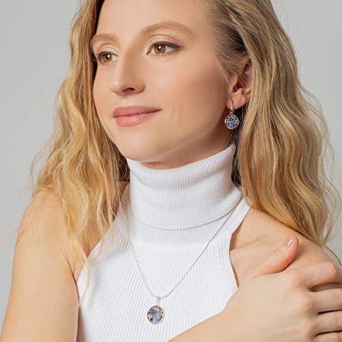 Glass Of Venice Small Murano Glass Millefiori Pendant Necklace Round Multicolor in Sterling Silver Frame for Women 3/4 Inch 18mm - Handmade in Italy3