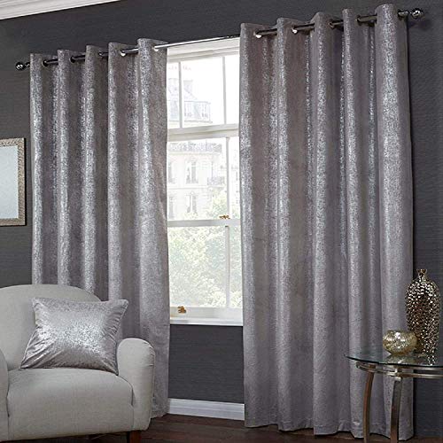 Gr8 Home Victoria Elizabeth Paire de Rideaux de doublés à illets Effet métallique Effet Velours Brillant 168 x 228 cm Argenté 168 x 228 cm